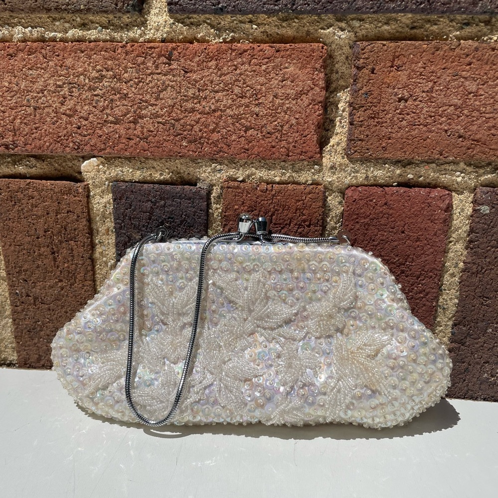 Vintage Hand Beaded Sparkle Clutch with Chain